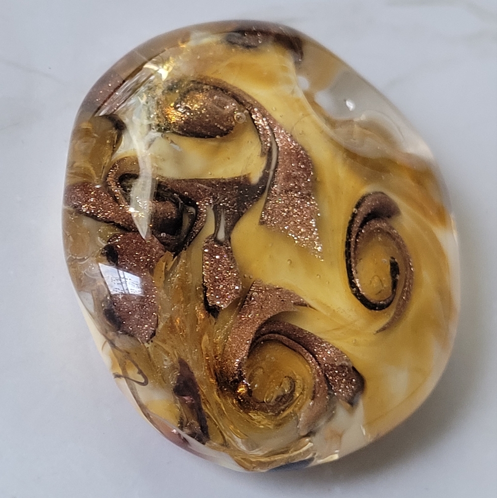 Murano Glass Yellow Gold Brown Oval Pendant - Picture 4 of 5